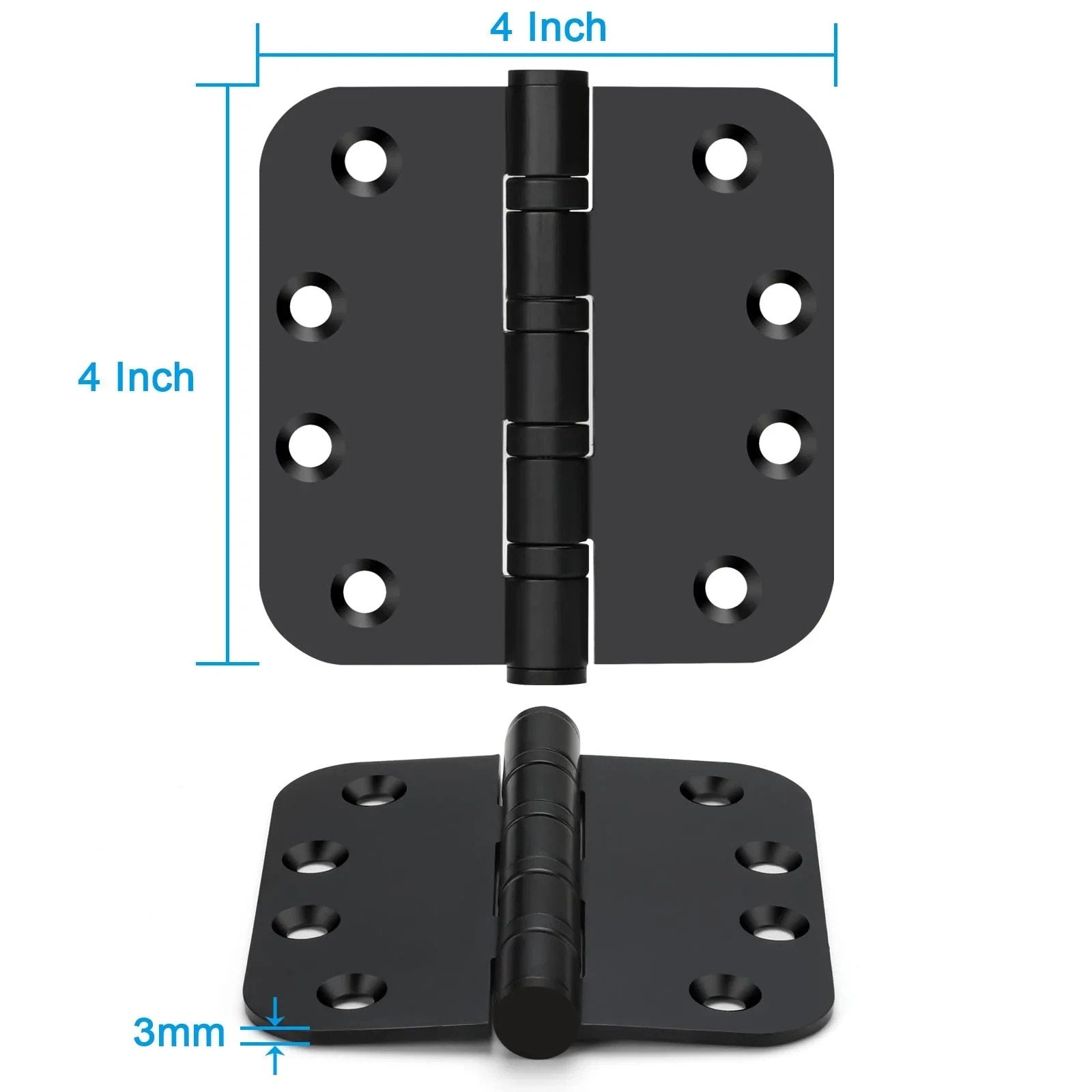 3Pk Stainless Steel Black Ball Bearing 4'' with 5/8'' Radius Corners Door Hinge
