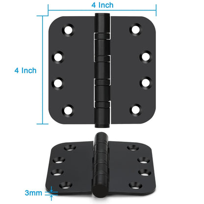 3Pk Stainless Steel Black Ball Bearing 4'' with 5/8'' Radius Corners Door Hinge