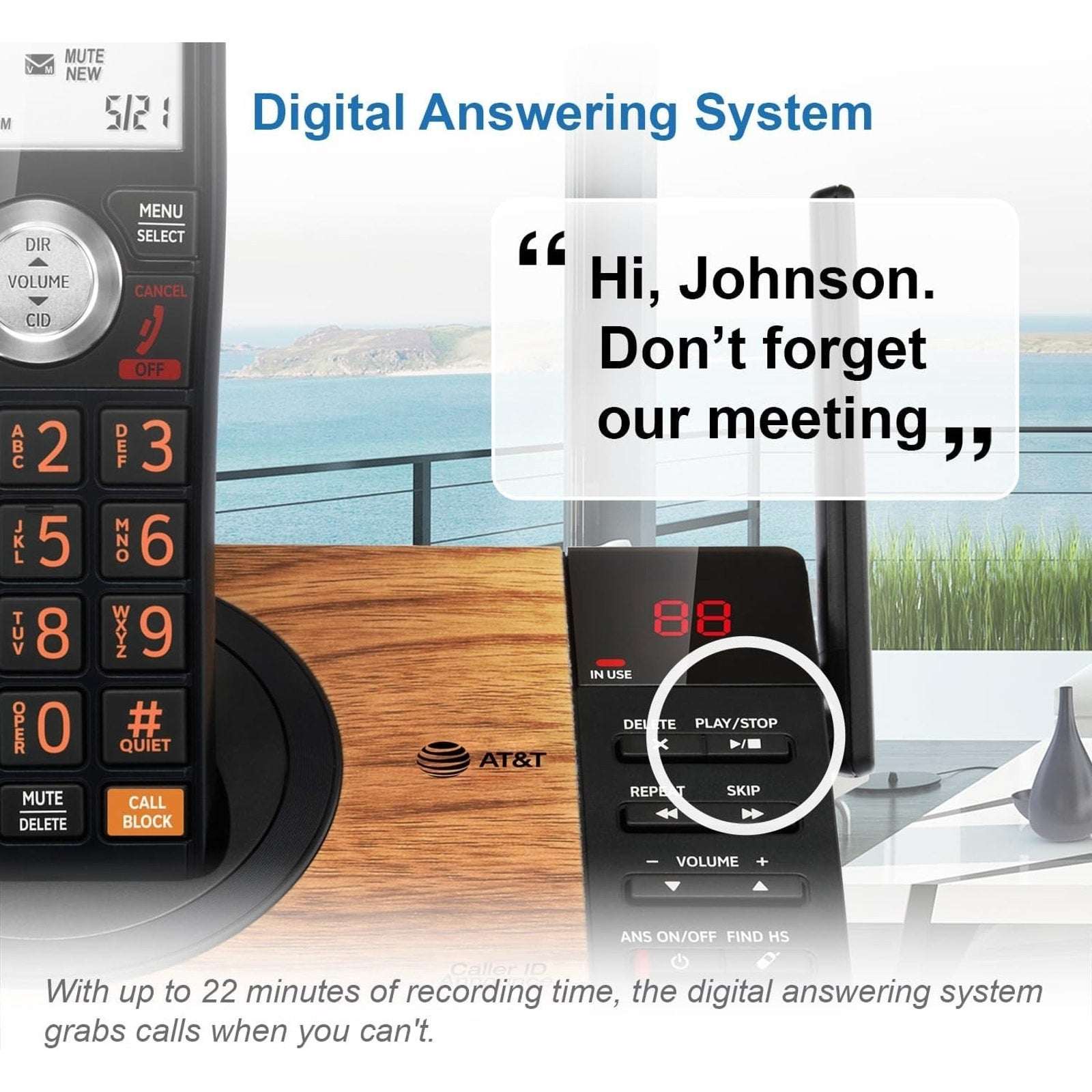 CL82167 DECT 6.0 Cordless Phone w/ Answering Machine, Call ID/Block Wood Grain