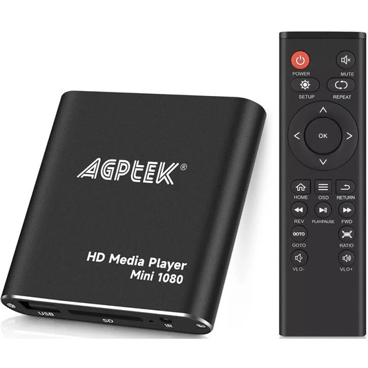 AGPTEK NC-HA0053B 1080p Digital Media Streamer Player Black Up to 128GB w Remote