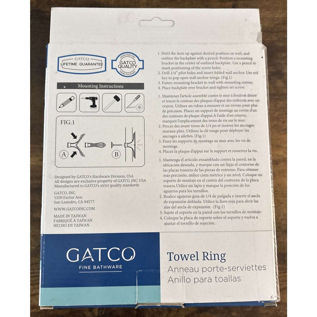 Gatco 5053 Brushed Brass Gold Designer 6" Wall Mounted Towel Ring / Holder
