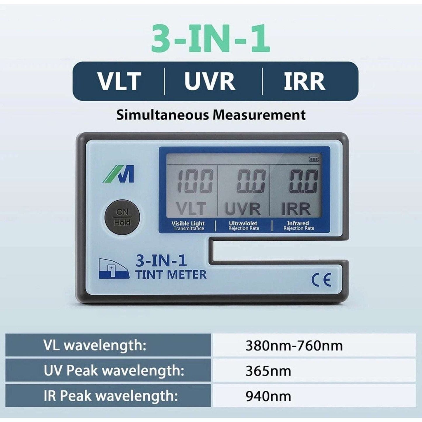 Mxmoonfree Digital Window 3-in-1 Tint Meter Solar Film Transmission Meter LS162