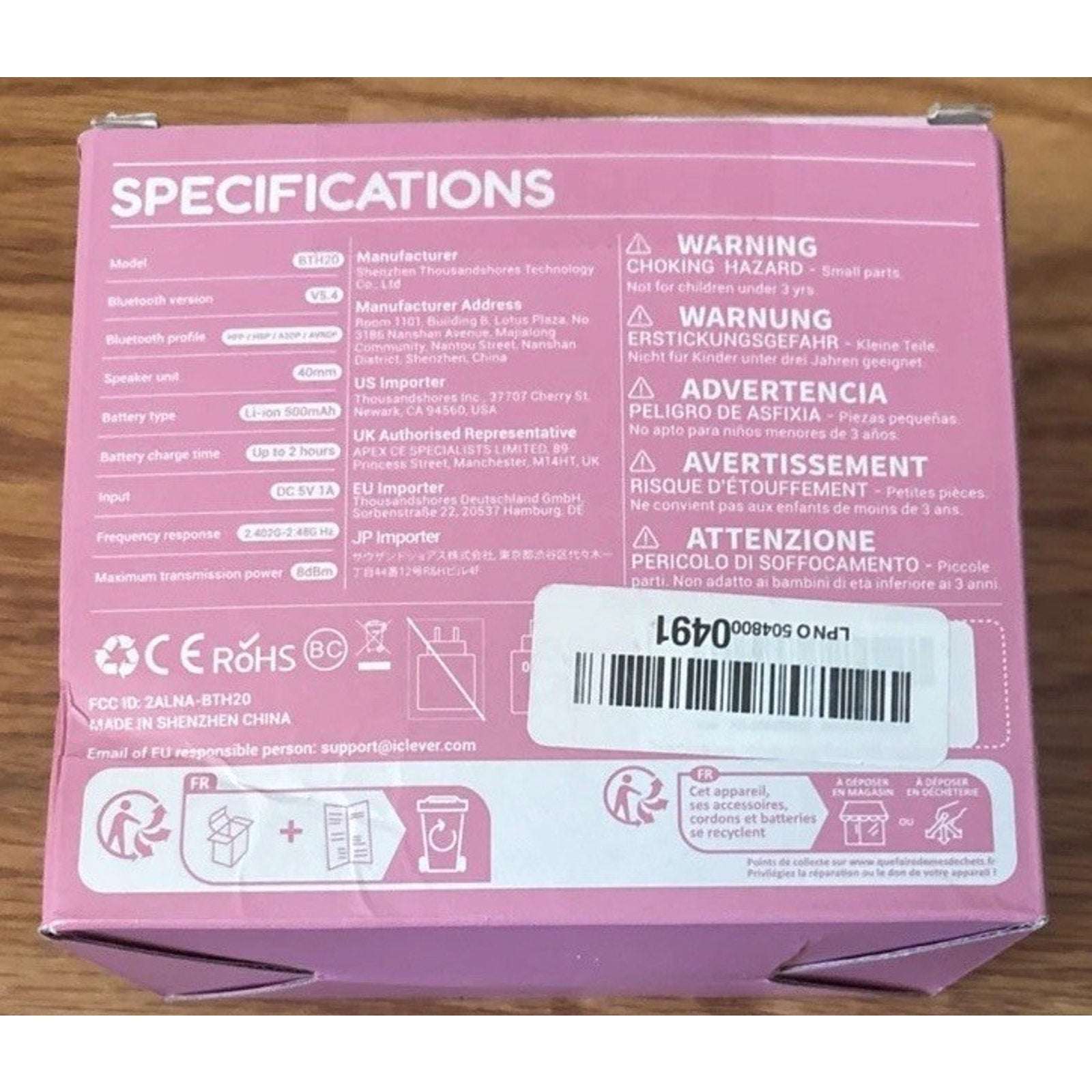 iClever BTH20 Active Noise Cancelling Headphones for Kids, 60H Play Time, Pink