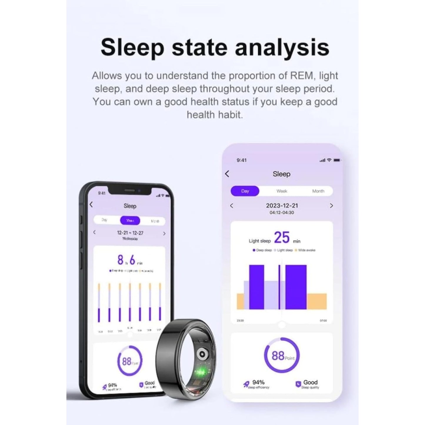 Smart Ring 3 w/ Charging Case Health Sleep Tracker w APP Waterproof Size 10 GOLD