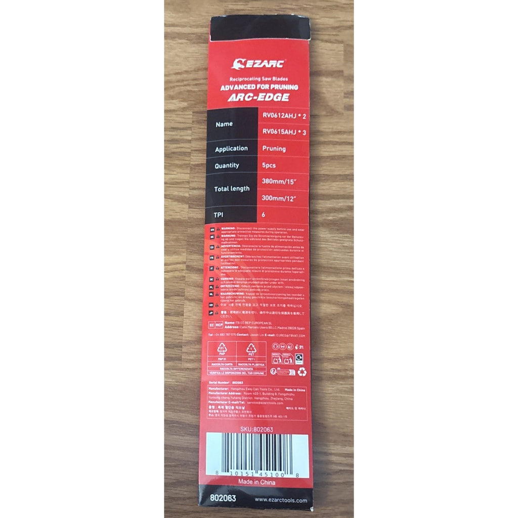 EZARC Japanese Teeth Reciprocating Saw Blade 12" & 15" Set Arc Edge Wood Pruning