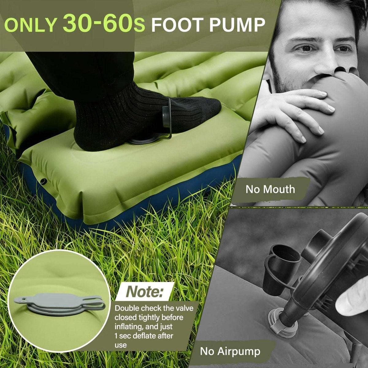 Camping Waterproof Sleeping Pad 6" Thick Pillow w/ Built-In Pump - Expandable