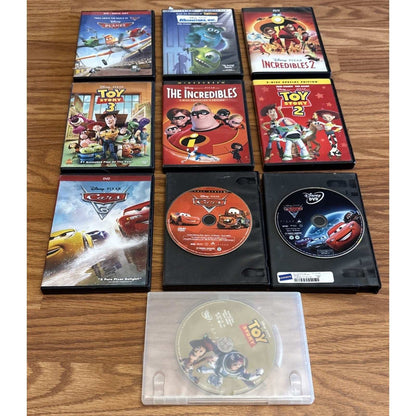 Disney 10 DVD Lot Cars 1 2 3 Toy Story 1 2 3 Incredibles 1 2 Monsters Inc Planes