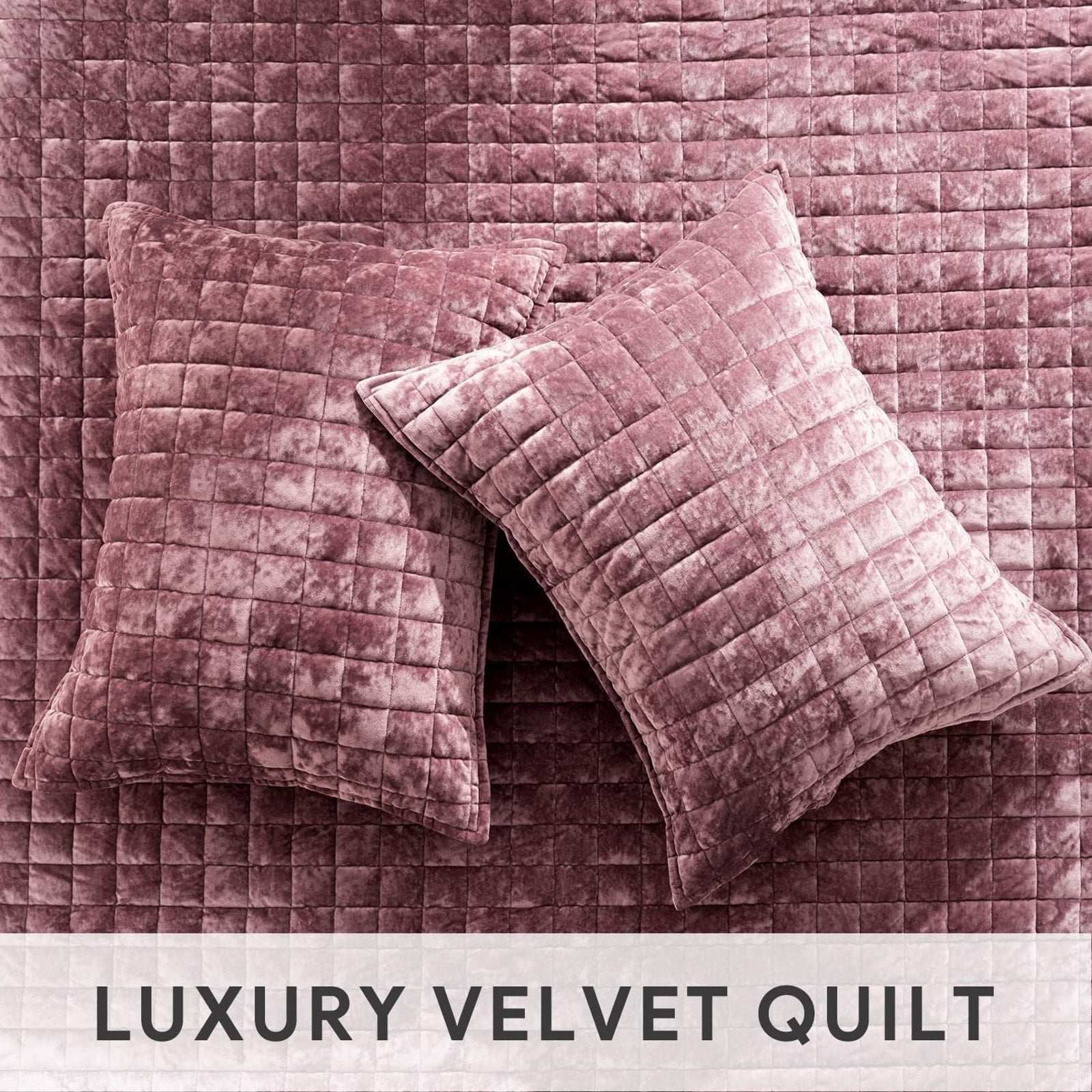 RECYCO Luxury Velvet Quilt Set Full Queen Size Bedding Ultra Soft in Dusty Mauve