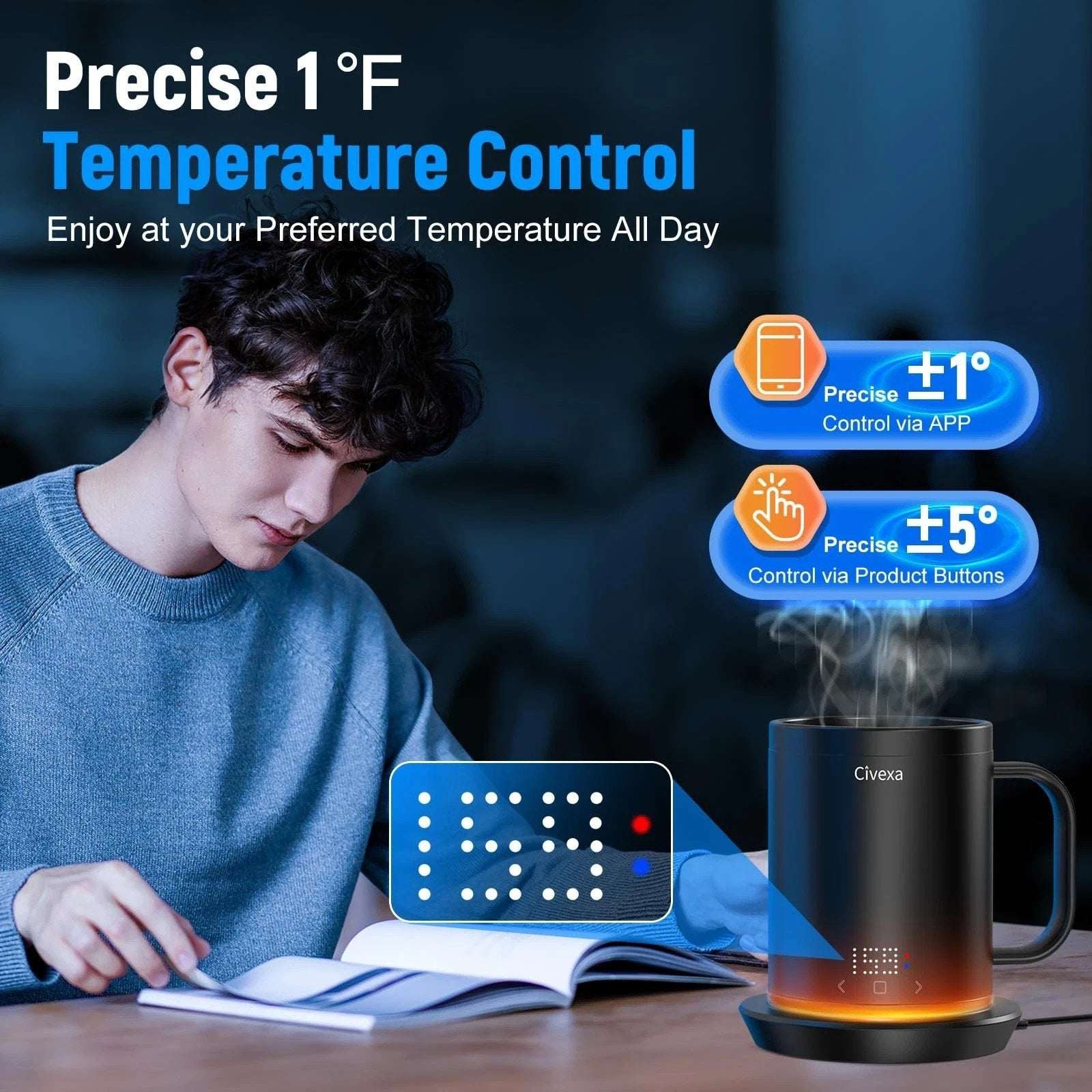 Civexa Heated Smart Mug Coffee Cup Rechargeable Touch & APP Control Auto Shutoff