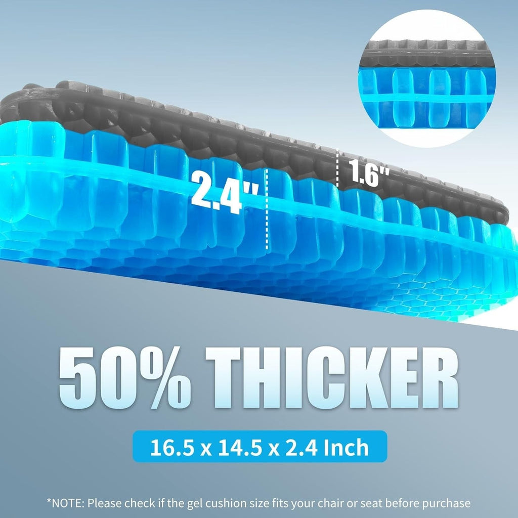 Gel Seat Cushion Long Sitting 16.5" x 14.5" x 2.4" Extra Thick Pressure Relief