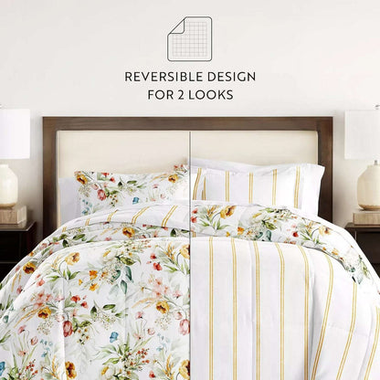 Chintz Floral Stripe Reversible All Season Down-Alternative Queen Comforter Set
