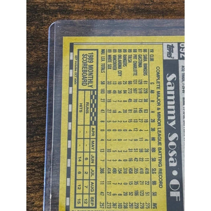 Sammy Sosa White Sox #692 Topps 1990 Rookie Card RC Error Card Misprint Birthday