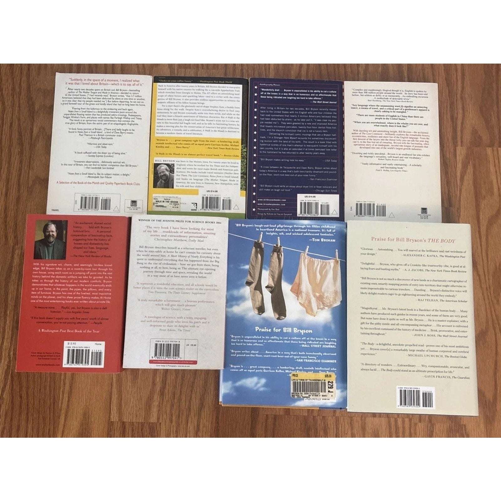 BILL BRYSON - LOT OF 8 BOOKS INCLUDING A WALK IN THE WOODS (2HCDJ, 6 PB) 1st Ed.