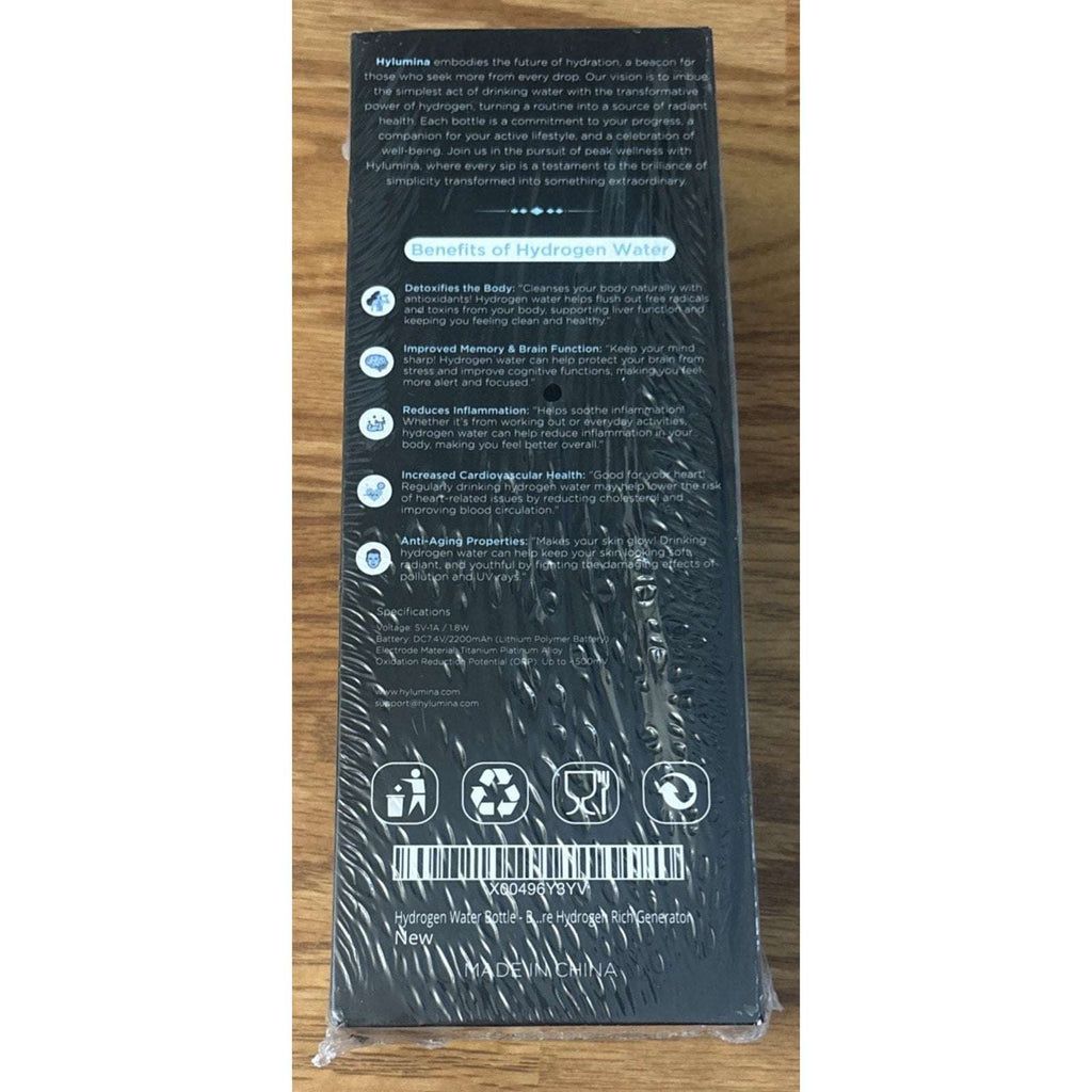 Hylumina Hydrogen Water Bottle Generator 6400PPB SPE/PEM 9.5floz Portable USB-C