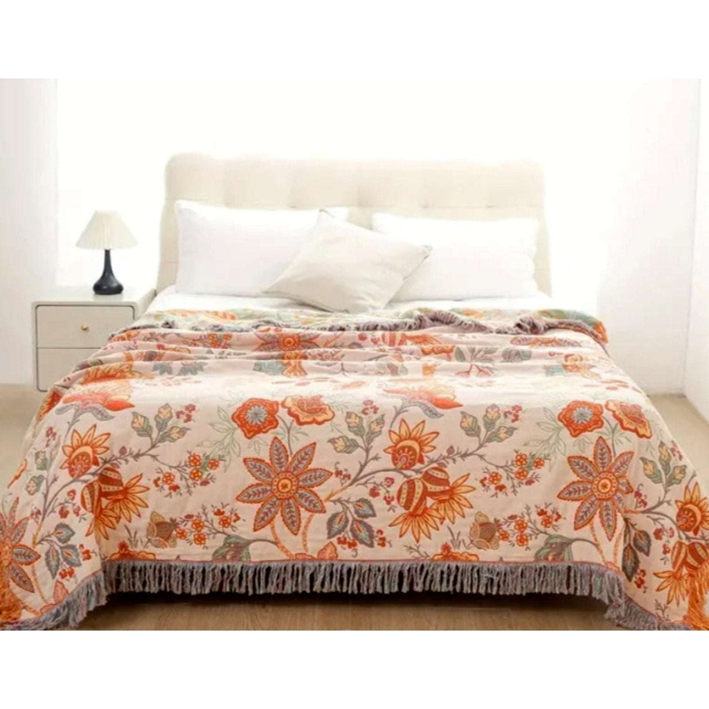 Casa & Beyond Cotton Floral Boho Reversible Blanket 91" x 98" + 4 Pillow Shams