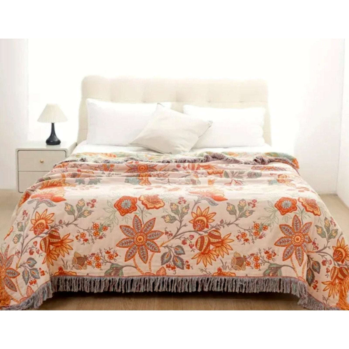 Casa & Beyond Cotton Floral Boho Reversible Blanket 91" x 98" + 4 Pillow Shams