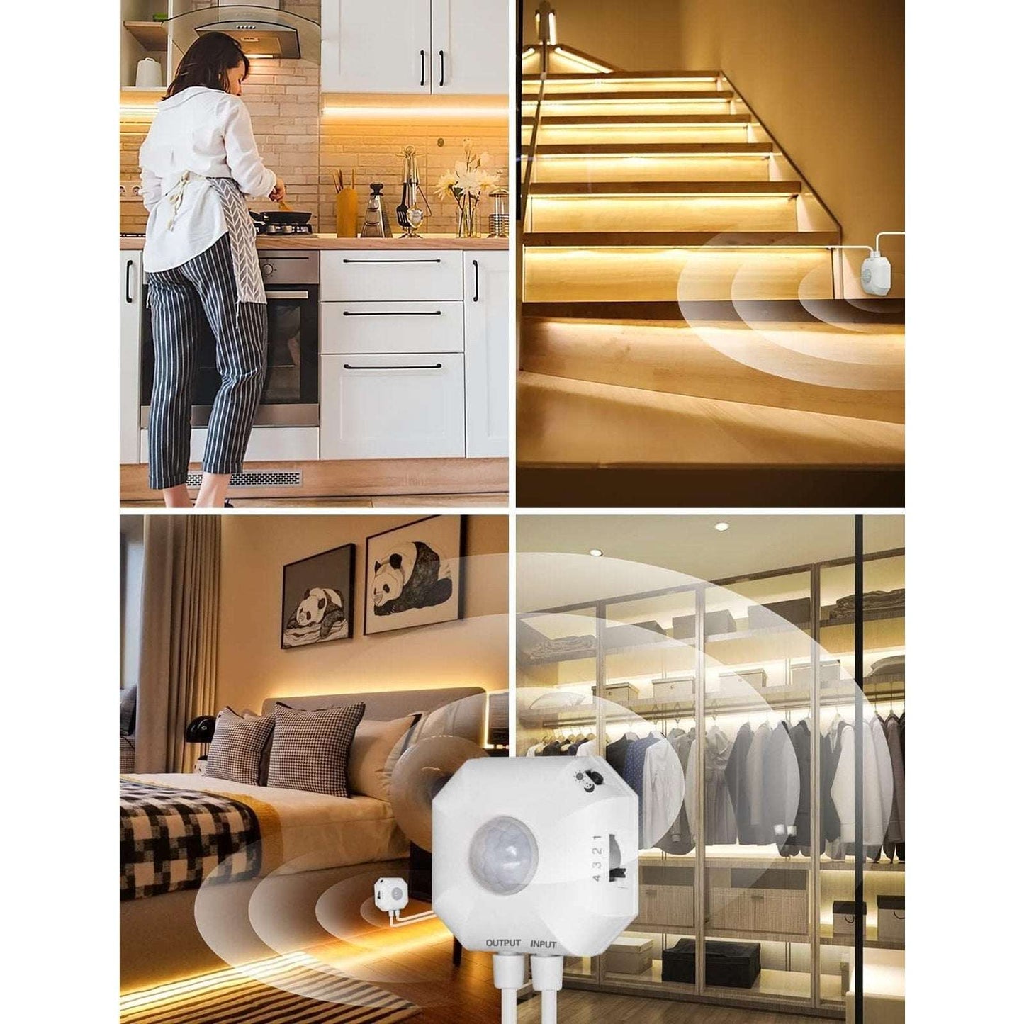 Motion Sensor LED Light Strip 16.4Ft Warm White 3000K & Multi-Colored USB Power