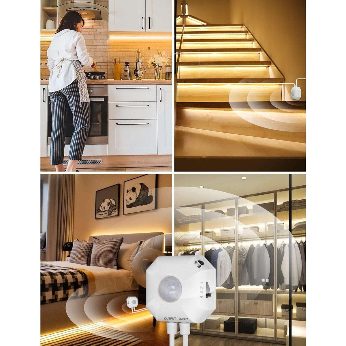 Motion Sensor LED Light Strip 16.4Ft Warm White 3000K & Multi-Colored USB Power