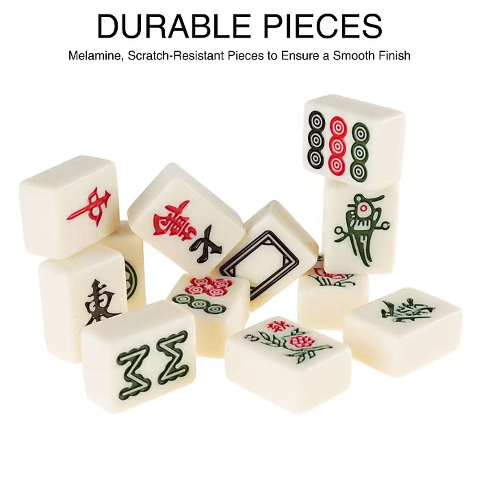 Traditional Chinese Mahjong Game Set w/ 144 Engraved +2 Spare Tiles, Dice & Case