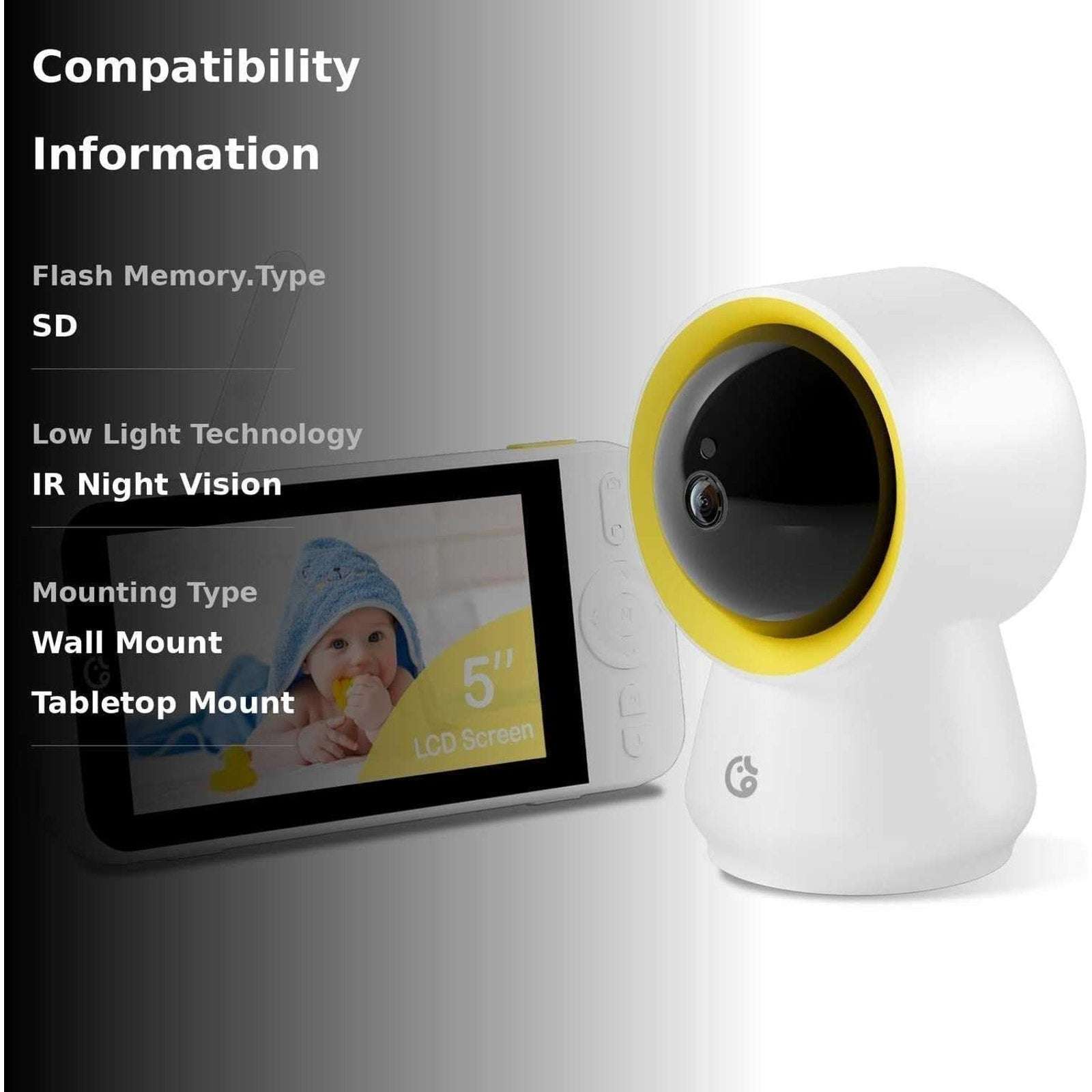 Ellie Baby Pro NON-Wifi AI Smart Baby Monitor w Audio, Cry Detect, Virtual Fence