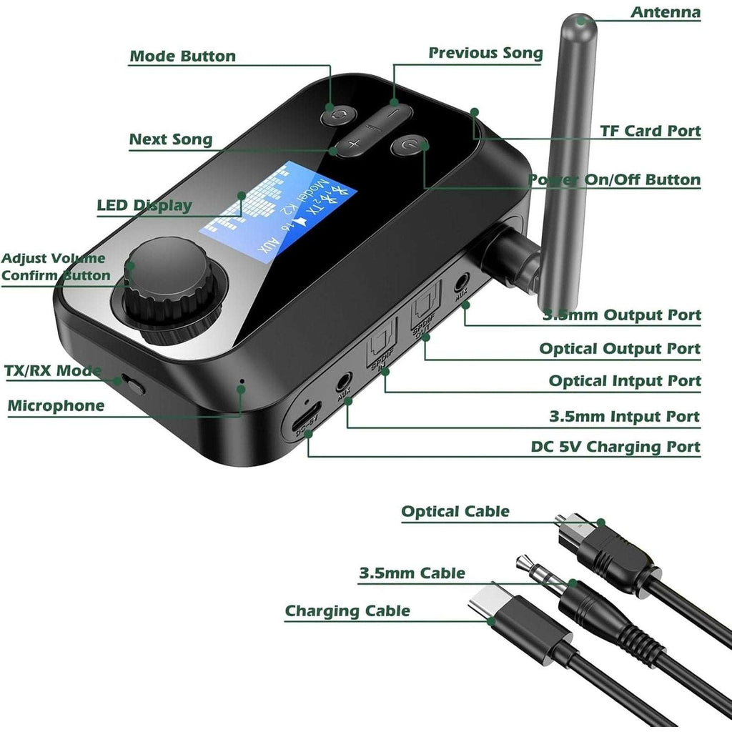 Bluetooth 5.3 Transmitter Receiver For TV Home Stereo Long Range Audio Adapter