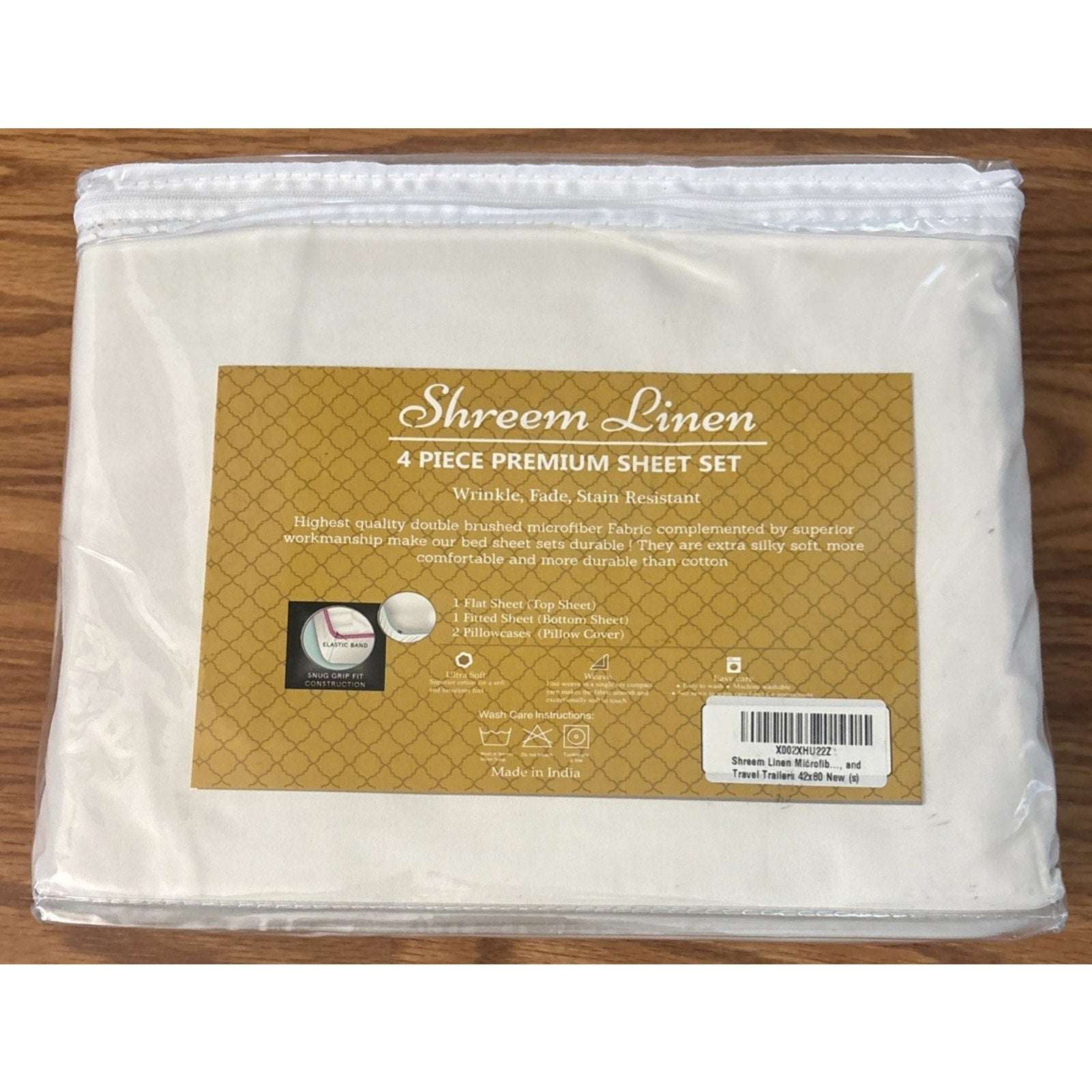 RV Bunk Camper Bed Sheet Set 42 x 80 Ivory 4PC Microfiber Wrinkle & Stain Resist