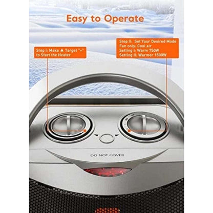 Electric Space Heater Fan w/ Adj Thermostat 1500W Overheat Protection Auto-Off