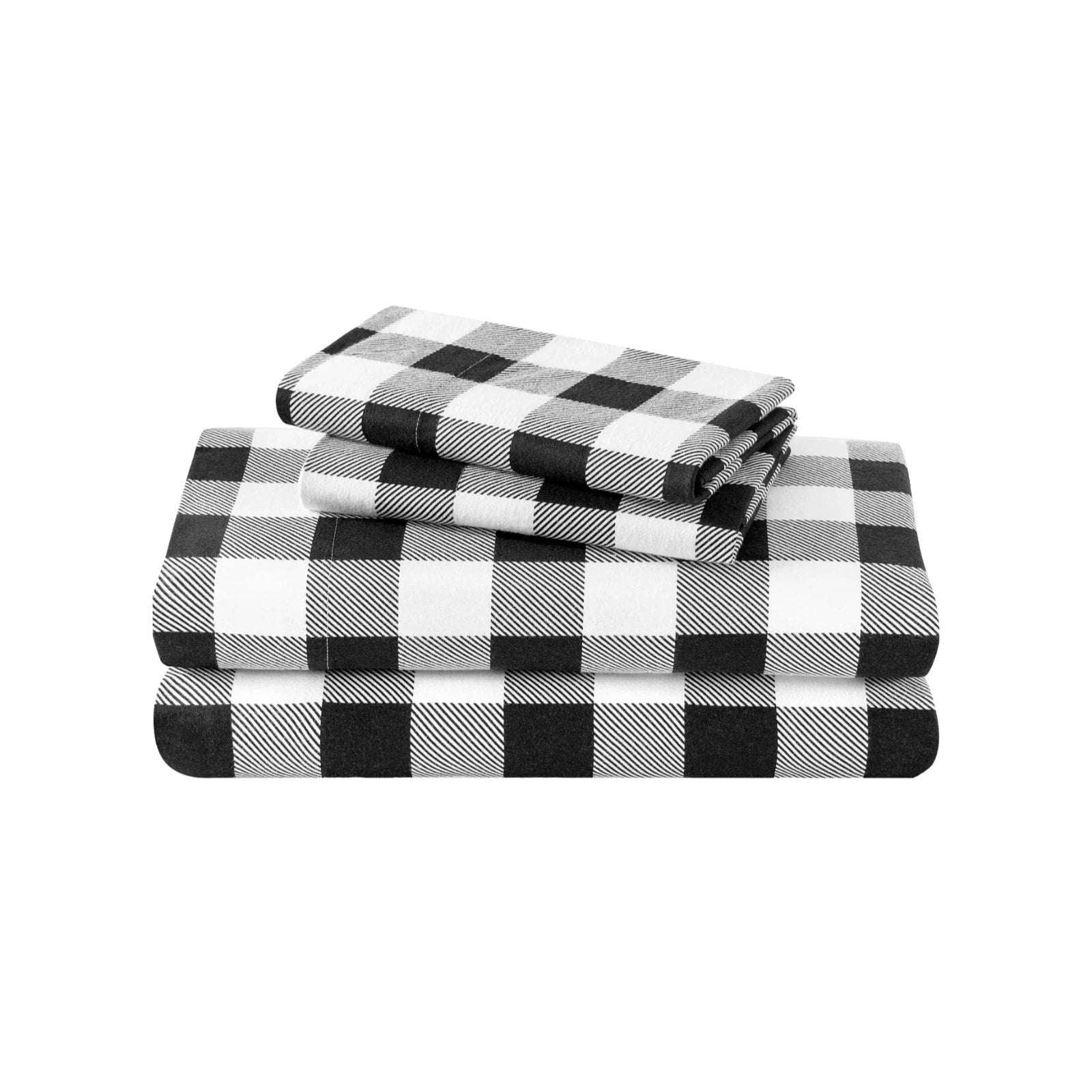 LAMANNI 100% Premium Cotton Flannel Buffalo Plaid Sheet Set - Black/White Queen
