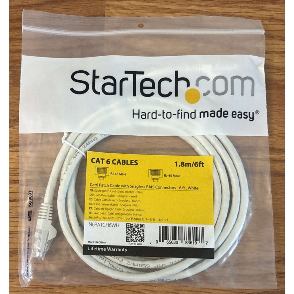 5x StarTech Cat6 Ethernet Network Patch Cable 6ft White RJ45 Snagless N6PATCH6WH
