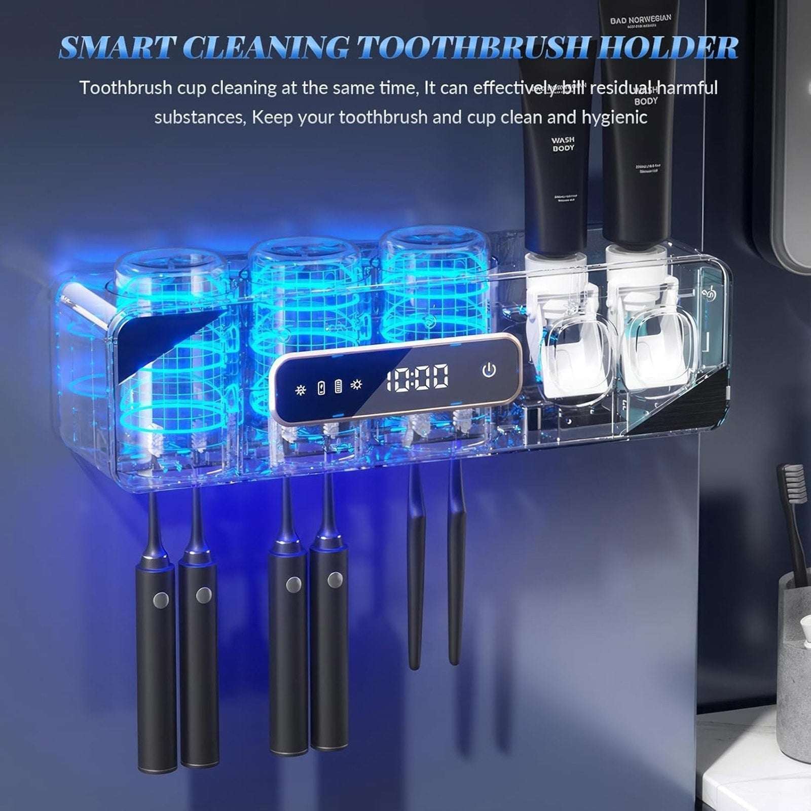 Smart 6 Toothbrush Holder Cleaner Sterilizer & Dryer w Dual Toothpaste Dispenser