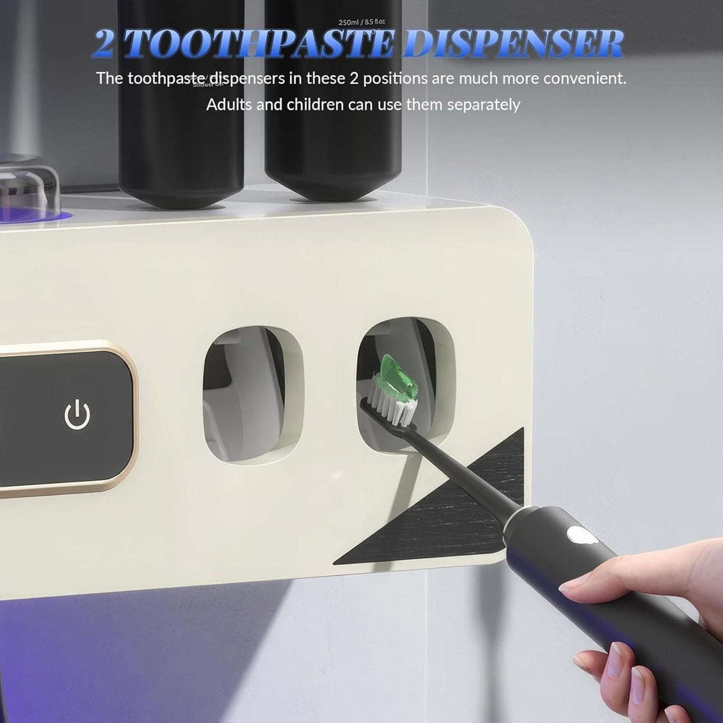Smart 6 Toothbrush Holder Cleaner Sterilizer & Dryer w Dual Toothpaste Dispenser