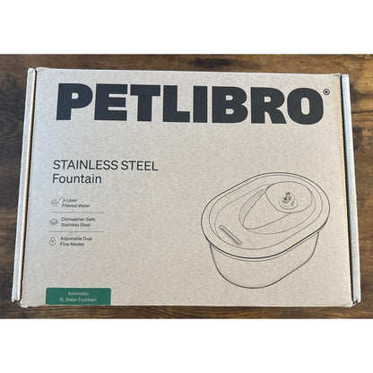 PETLIBRO 101oz/3L Stainless Steel Cat Automatic Water Fountain + Filters Dog Pet