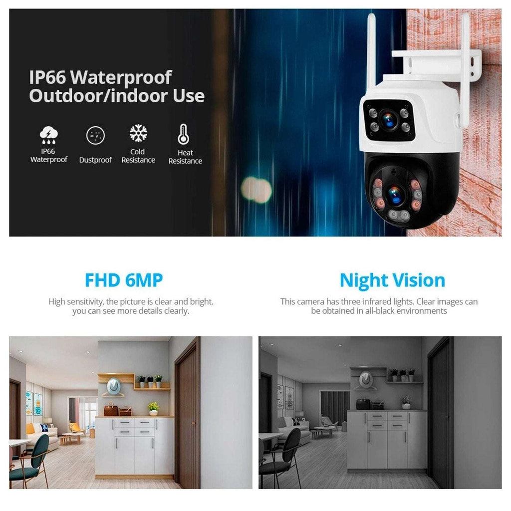 2CPU 6MP WiFi Camera Outdoor Dual Lens/Screen Auto Tracking, Night Vision, 2-Way