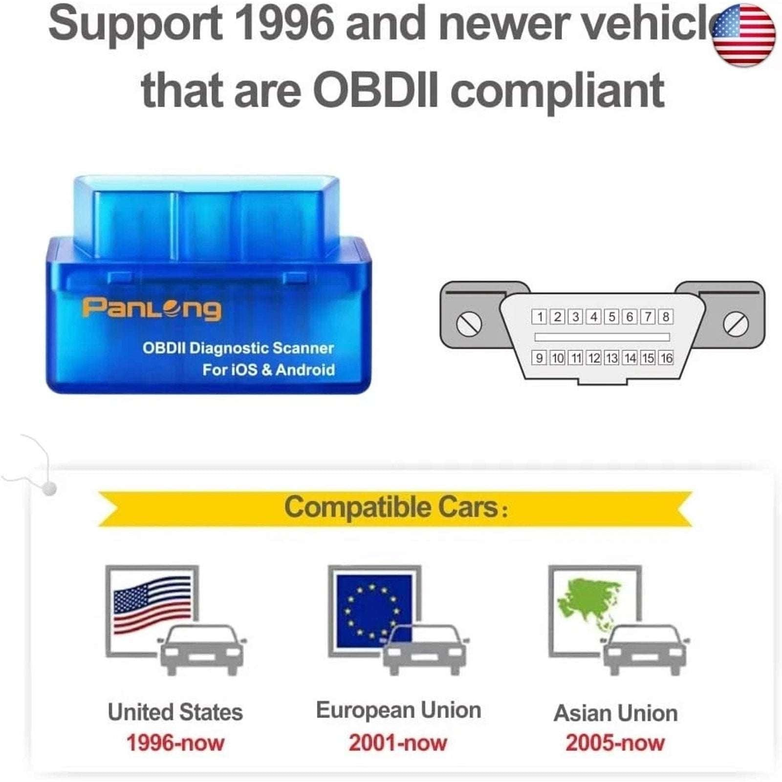 Panlong OBD2 Scanner Bluetooth iPhone iOS Android WindowsOBDII Car Diagnostic