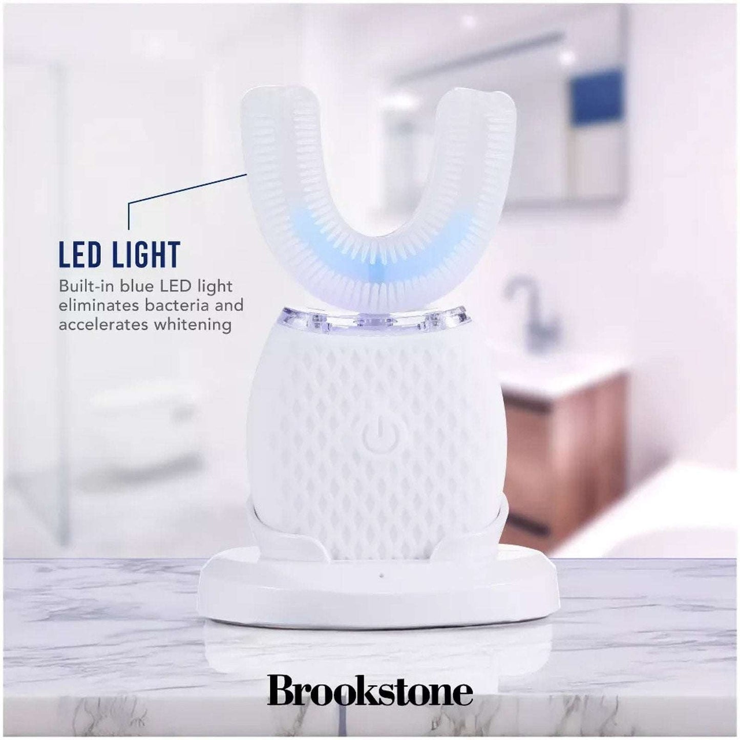 360° Ultrasonic Electric Blue LED Light Whitening U-Shaped Toothbrush +Charging