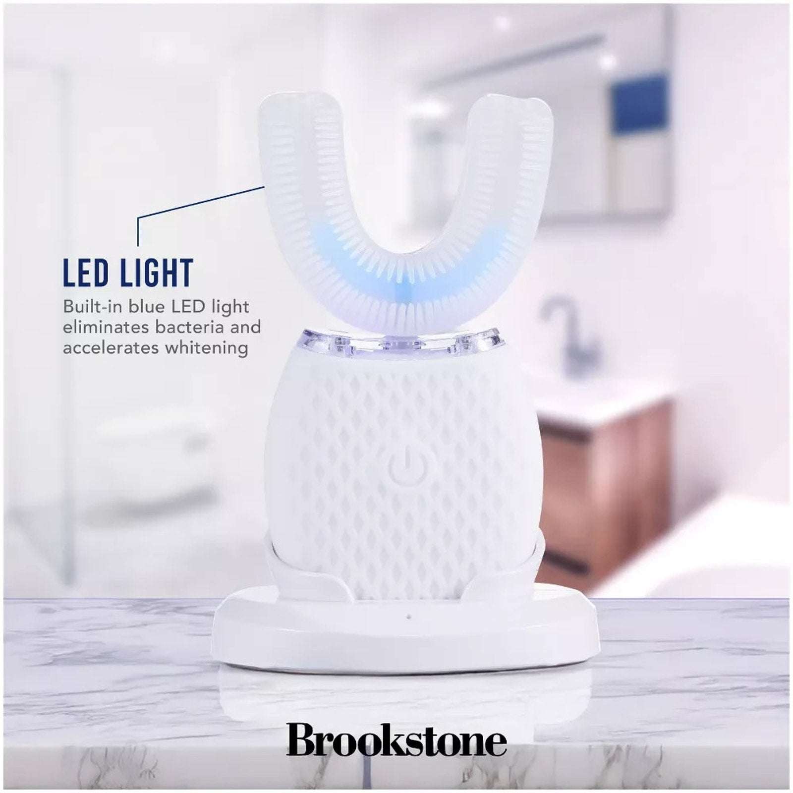 360° Ultrasonic Electric Blue LED Light Whitening U-Shaped Toothbrush +Charging