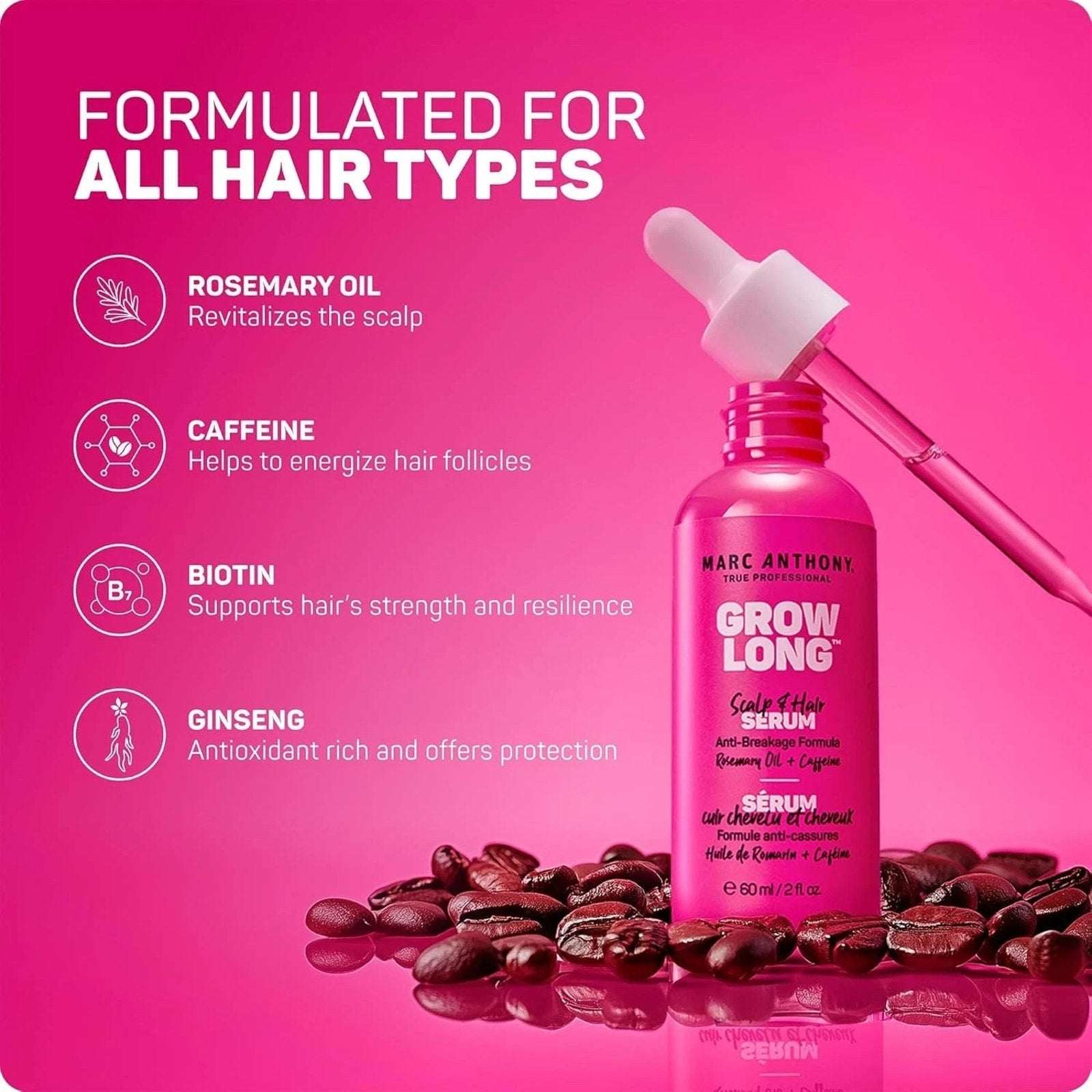 Grow Long Scalp & Hair Serum By Marc Anthony 2 FL OZ Rosemary Caffeine Biotin Gi