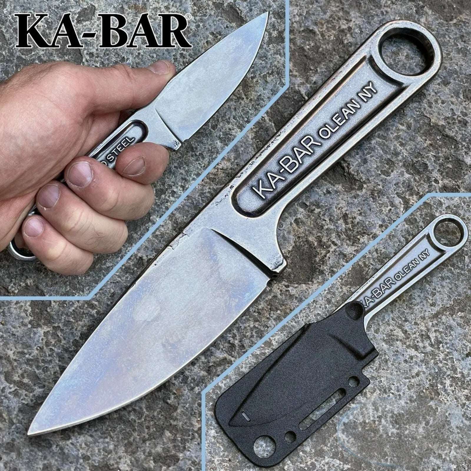 KA-BAR 1119 Forged Wrench Knife 3" 425 Stainless Fixed Blade EDC Sheath USA