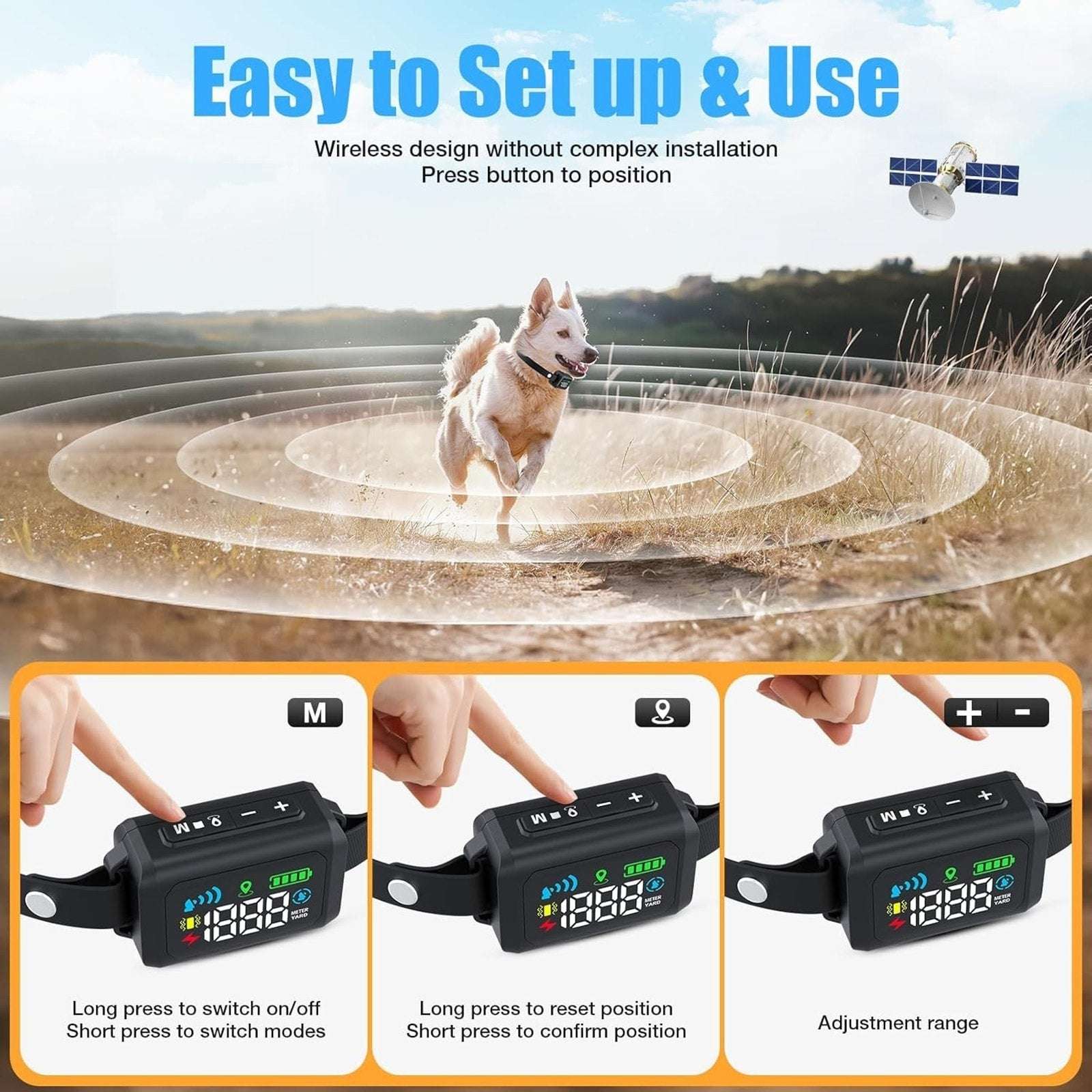 GPS Wireless Electric Dog Fence Pet Containment System Shock Collar 99-5997FT