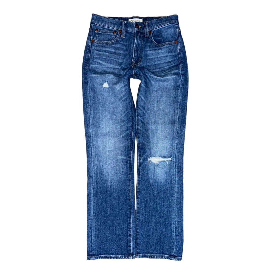 MADEWELL Size 24 Straight Crop Jeans in Cruiser Wash: Ripped Knee Edition