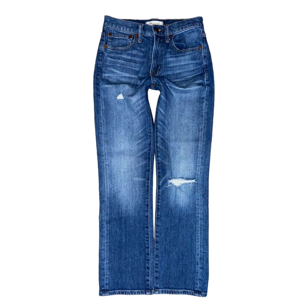 MADEWELL Size 24 Straight Crop Jeans in Cruiser Wash: Ripped Knee Edition