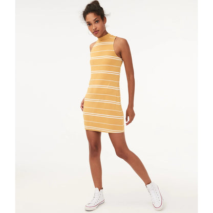 AERO Aeropostale Seriously Soft Mock Neck Swing Dress Yellow Stripe Size M - New