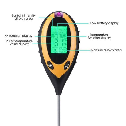 4-in-1 Soil Tester Meter Garden Lawn Plant Moisture/Light/Ph/Temp Sensor Tool