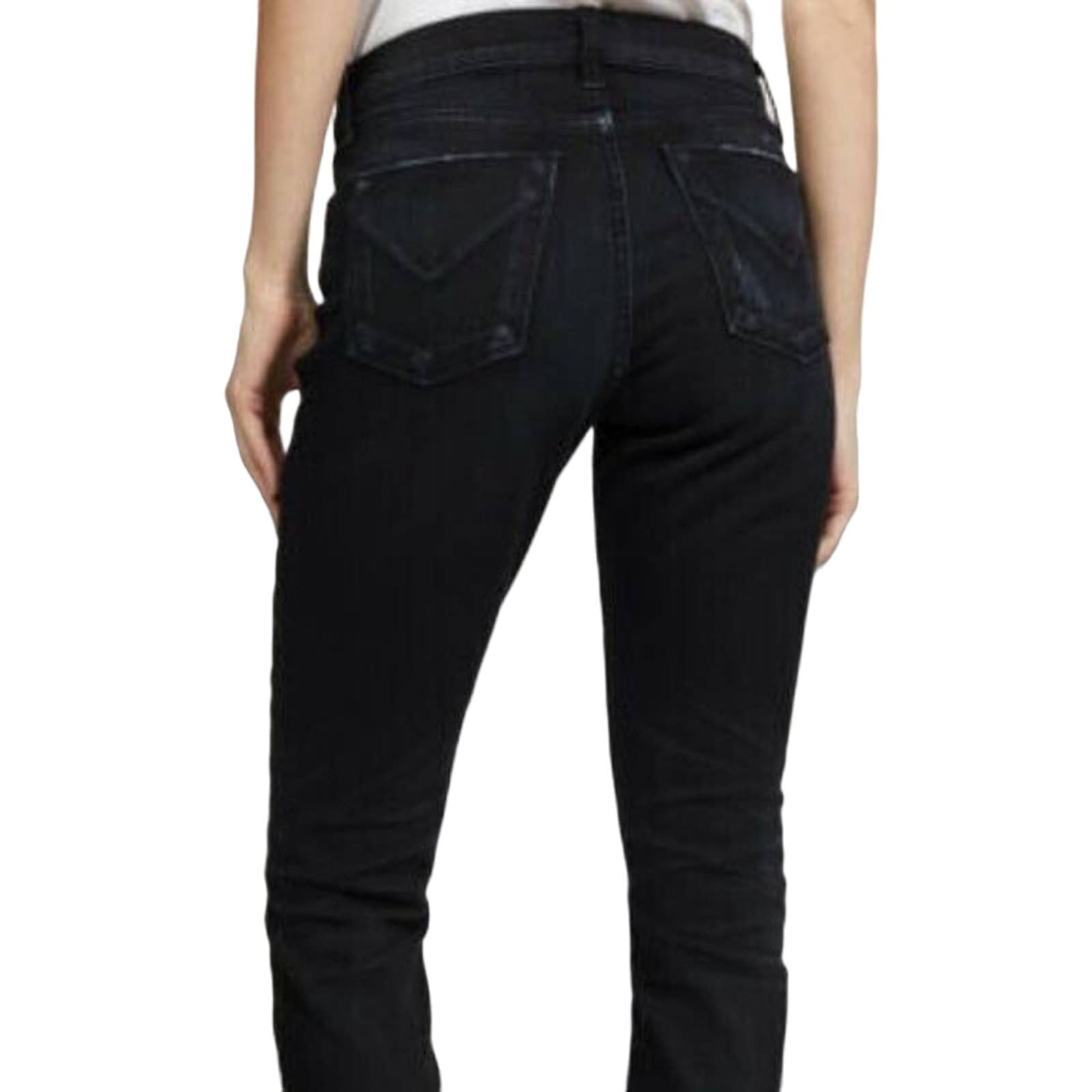 Hudson Riley Crop Relaxed Straight Metal Stars Black Fade Jeans Sz 27