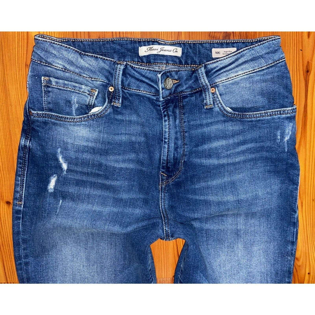 MAVI Niki High Rise Straight Leg Raw Hem Relaxed Distressed Crop Jeans Sz 27