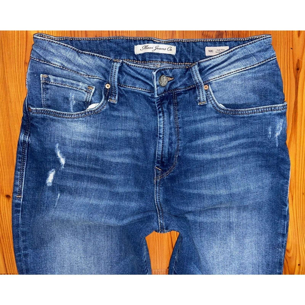 MAVI Niki High Rise Straight Leg Raw Hem Relaxed Distressed Crop Jeans Sz 27