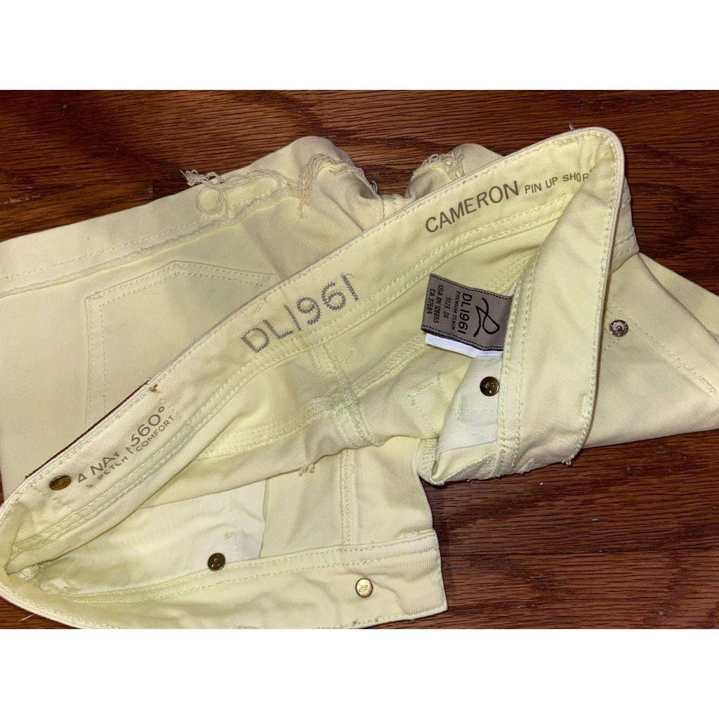 DL1961 CAMERON PIN UP SHORTS Yellow Cuffed Denim Shorts Sz 26