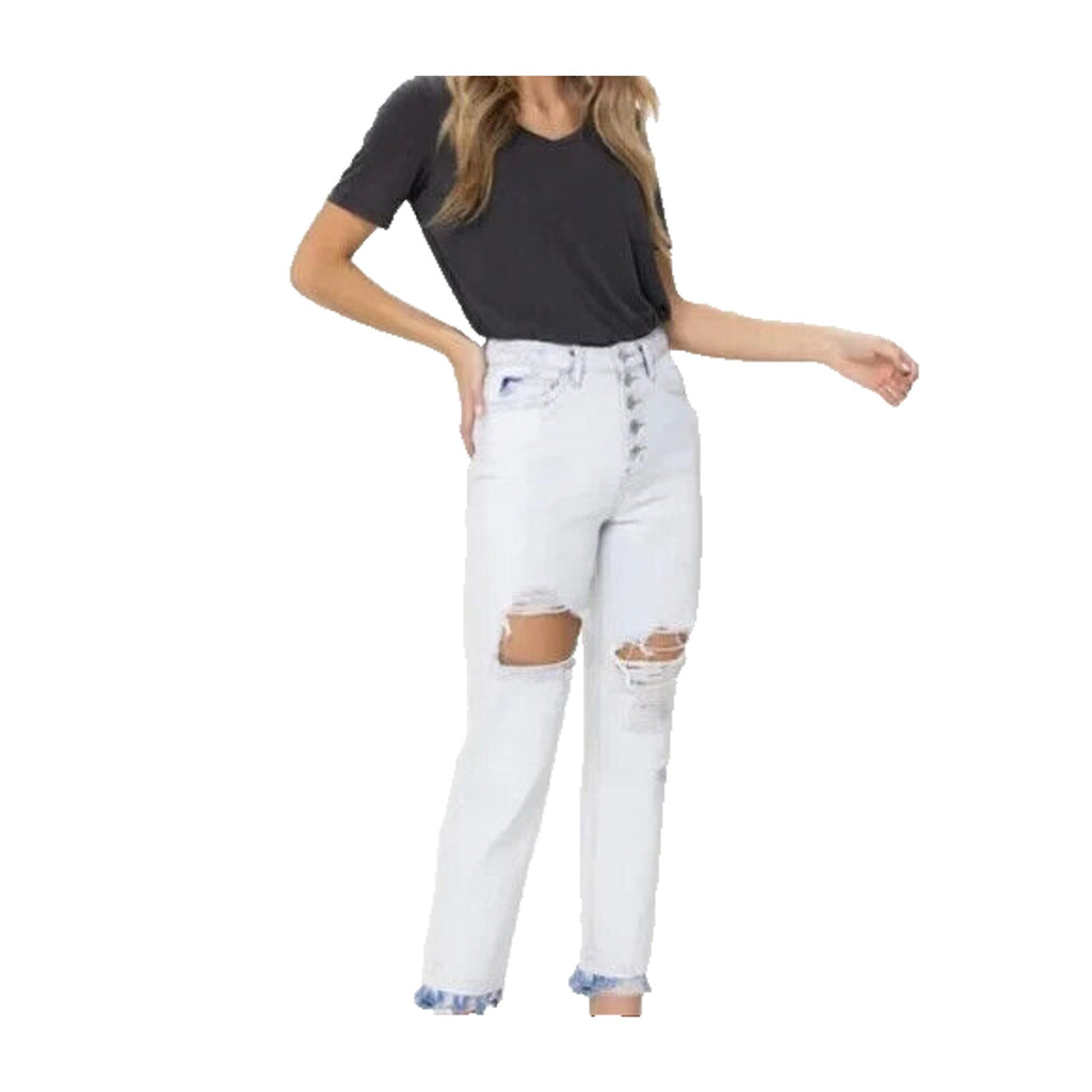 VERVET Emma Mom Relaxed Exposed Button Fly Destroyed Light Jeans Size 24