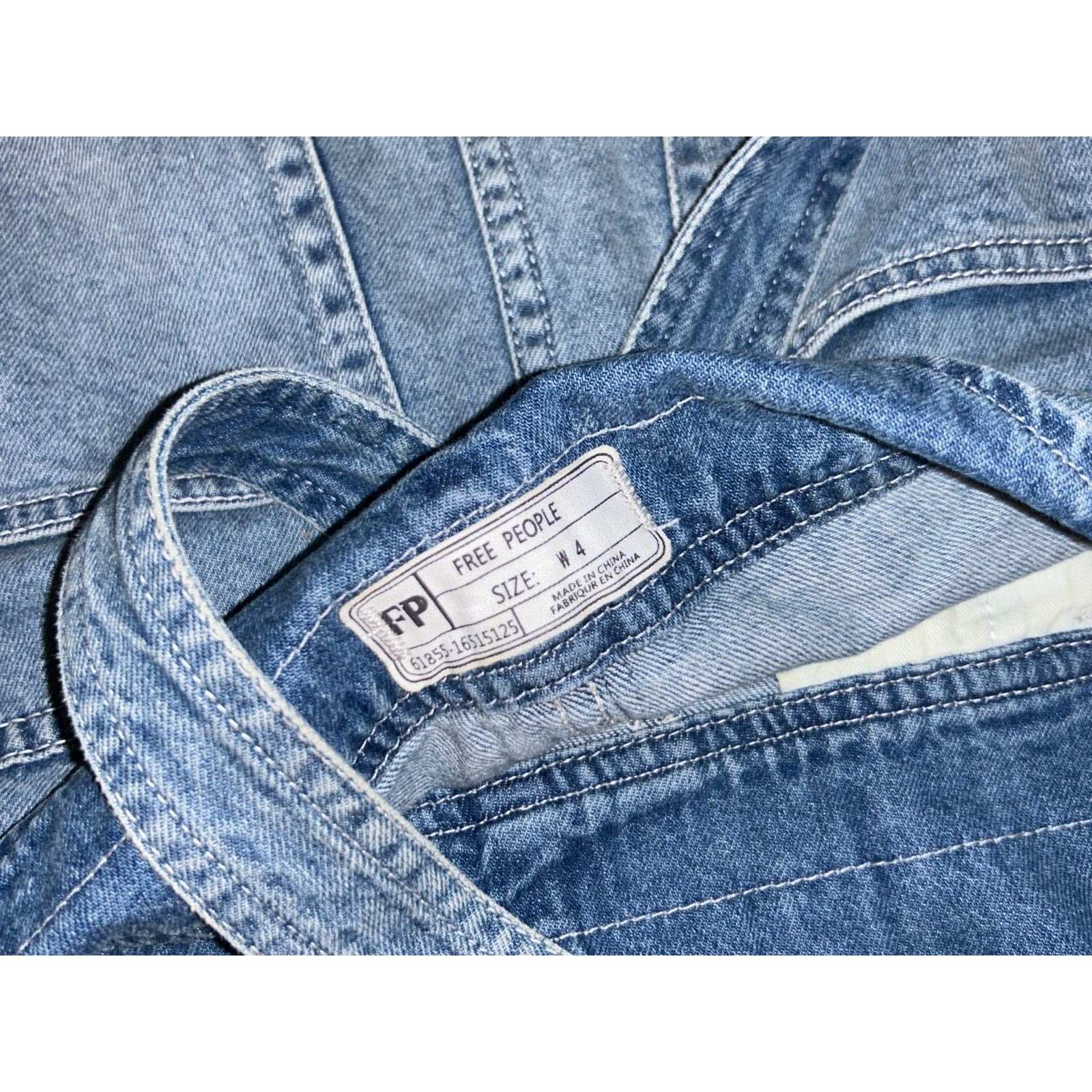 FREE PEOPLE Distressed Overall Denim Jean Dress w/ Frayed Hem Size 4