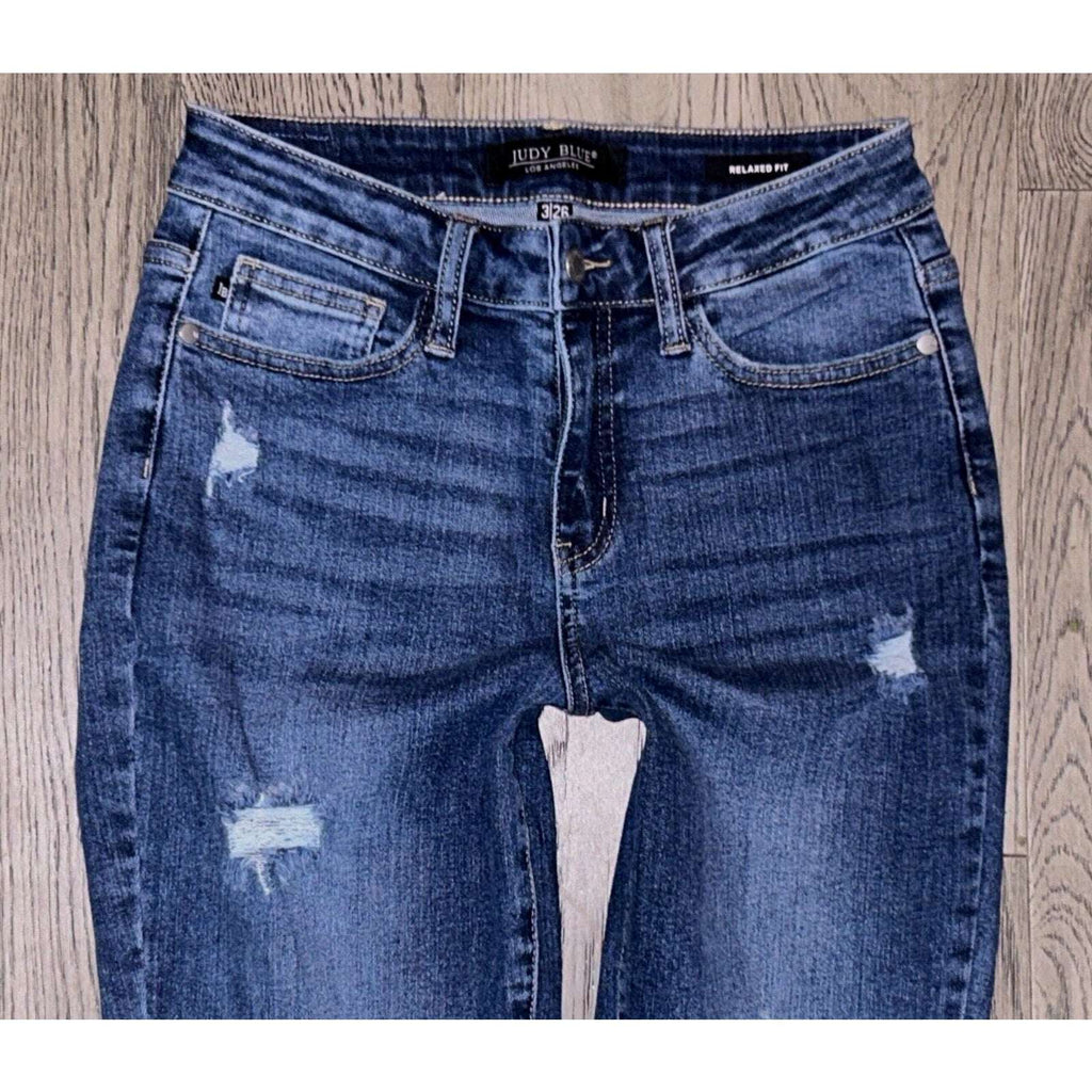 Judy Blue Relaxed Fit Skinny Leg Ripped Distressed Raw Fray Hem Jean Size 3 / 26